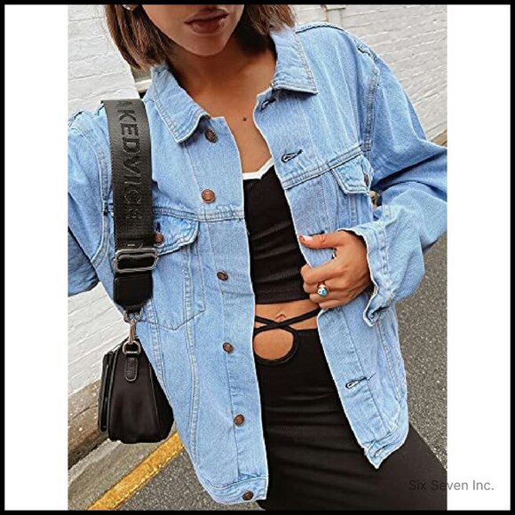 Oversized Denim Jacket Vintage Boyfriend Fit Y2K Chic Long Sleeve Coat - Picture 7 of 8